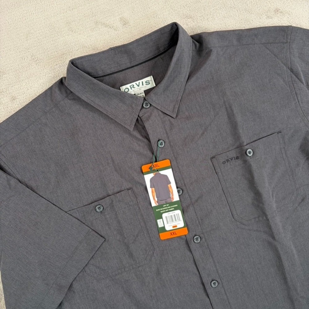 Orvis Twin Pockets Tech Shirt Men 2XL Dark Gray Performance Short Sleeve NWT